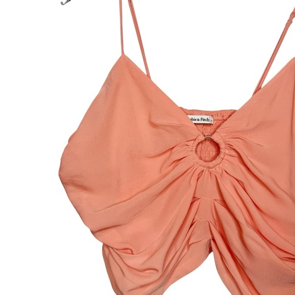NEW Abercrombie Ruched Coral Pink O Ring Women’s Crop Cami Tank Top Sz L - Picture 5 of 11